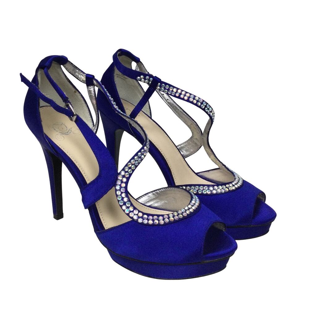 Disney The Glass Slipper Blue Rhinestone Peep Toe Ankle Strap Platform Sandal 8M
